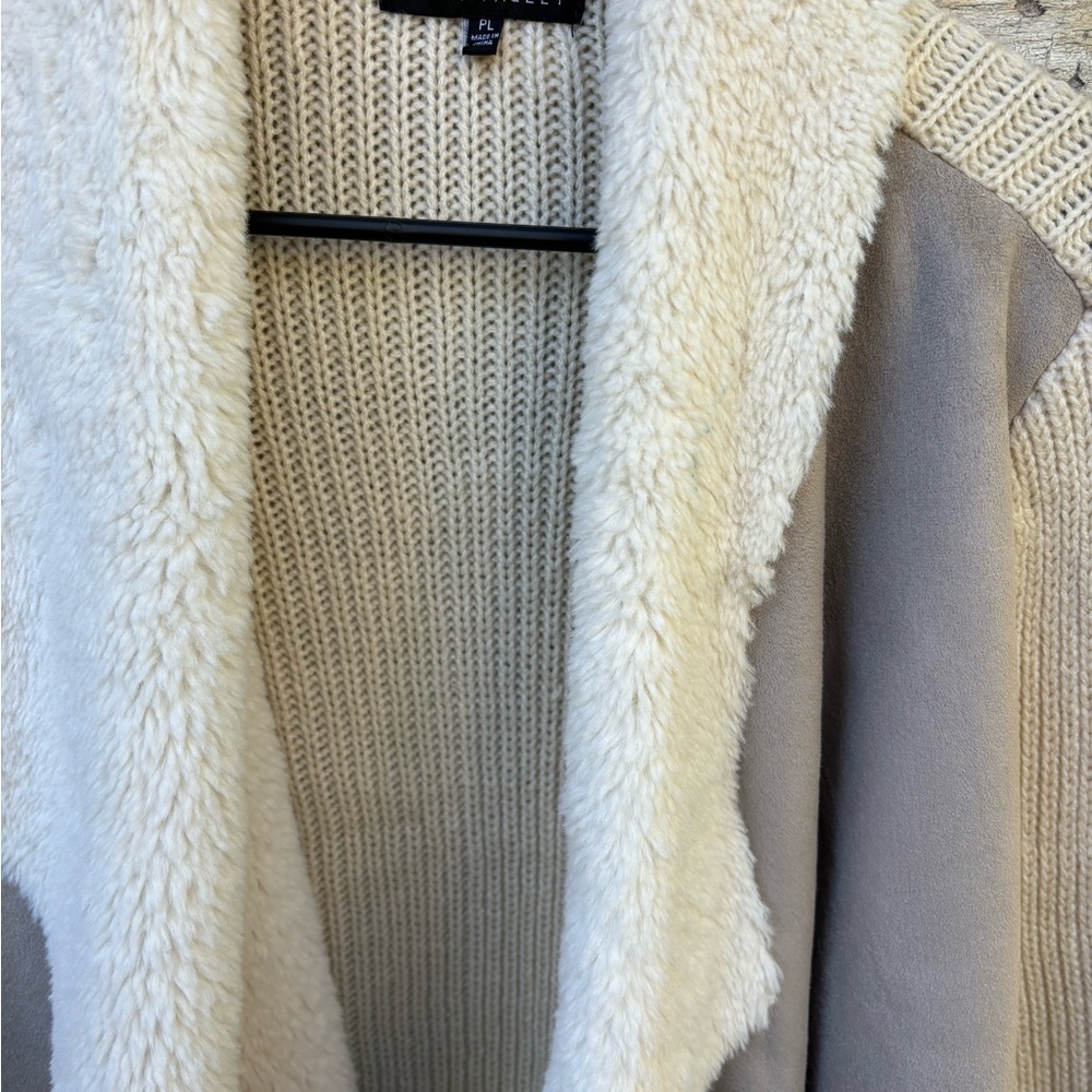 Napa Valley Cream Knit Sweater with Suede and Faux Fleece Open Front Cardigan PL - Picture 5 of 12